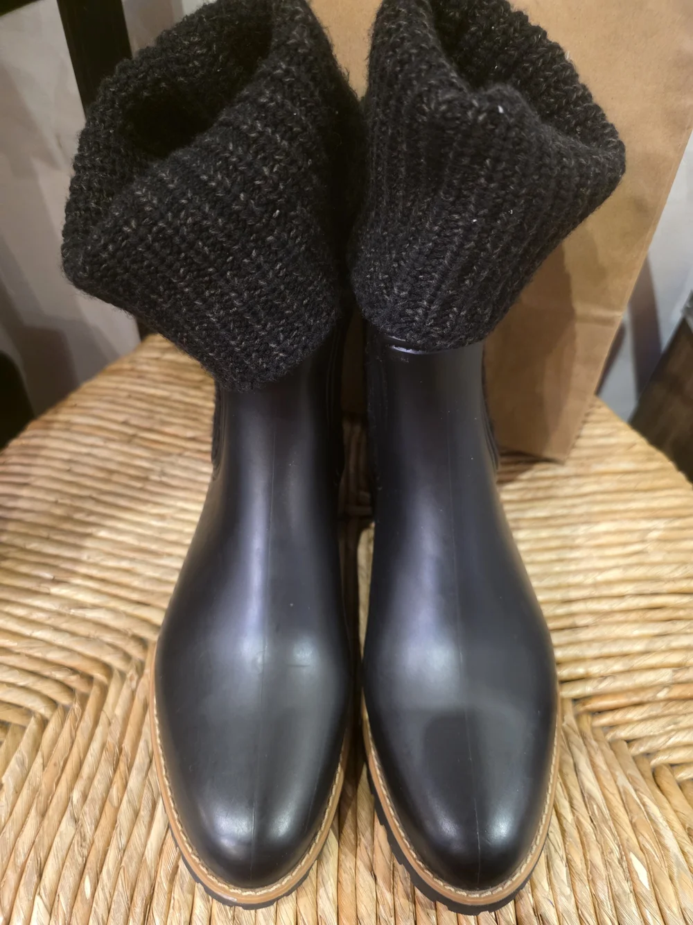 Bernardo Black Knit-Cuff Chelsea Rain Boots